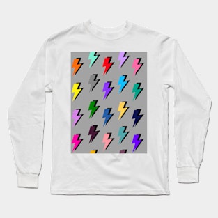 Lightning Pattern in Mutli-Colour on Grey Long Sleeve T-Shirt